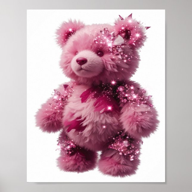 Trendy Silver PINK TEDDY BEAR WITH CRYSTALS Poster (Front)