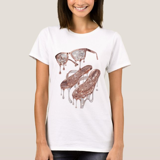 Trendy Silver ROSE GOLD GLAMOUR Statement Design T-Shirt (Front)