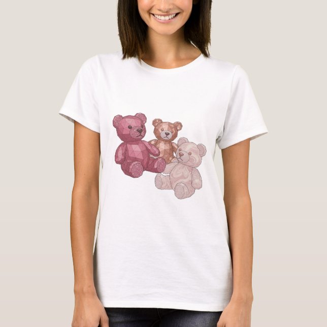 Trendy Silver THREE TEDDY BEARS Print T-Shirt (Front)