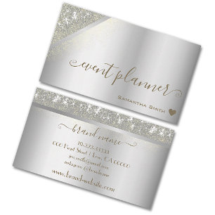 Trendy Silver with Elegant Gold Rain Event Planner Business Card