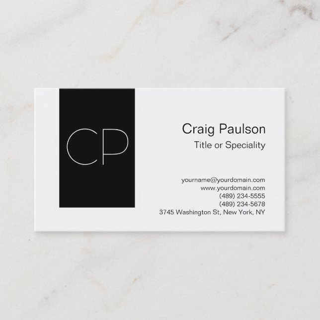 Trendy Simple Black White Monogram Business Card (Front)