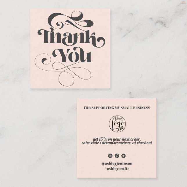 Trendy simple cool retro script order thank you square business card (Front/Back)
