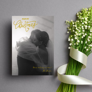 Trendy Simple Couple Photo Merry Christmas Holiday Card