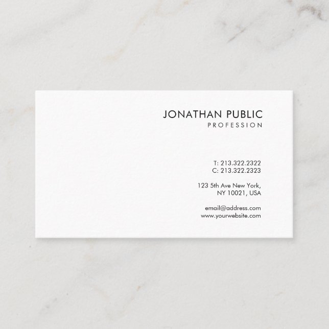 Trendy Simple Design White Template Modern Chic Business Card (Front)