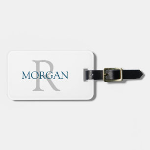 Trendy Simple DIY Monogram and Name, Grey & DkBlue Luggage Tag