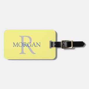Trendy Simple DIY Monogram and Yellow Blue Grey Luggage Tag