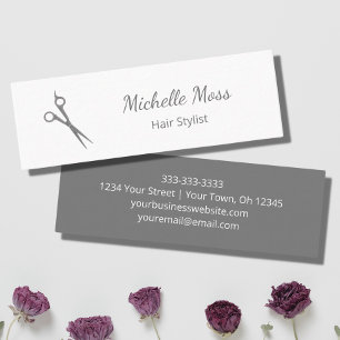 Trendy Simple Hair Stylist Scissors Grey White Mini Business Card