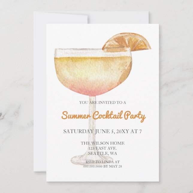 Trendy Simple Modern Summer Cocktail Party Invitation (Front)