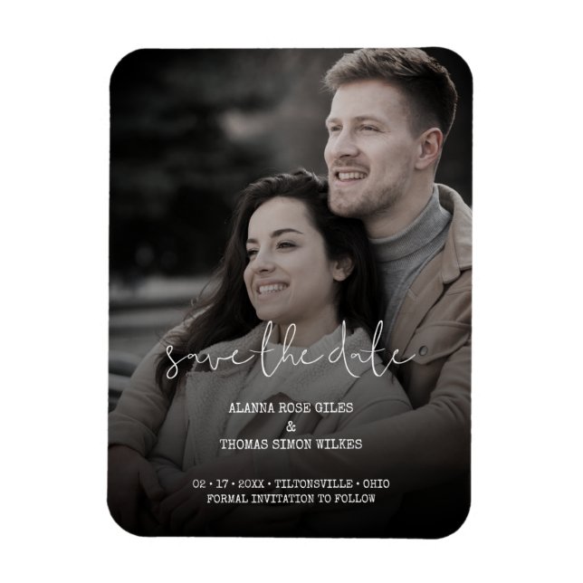 Trendy Simple Typography Photo Wedding Couple Magnet (Vertical)