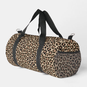 Trendy Simulated Fur Effect Leopard Print Pattern Duffle Bag