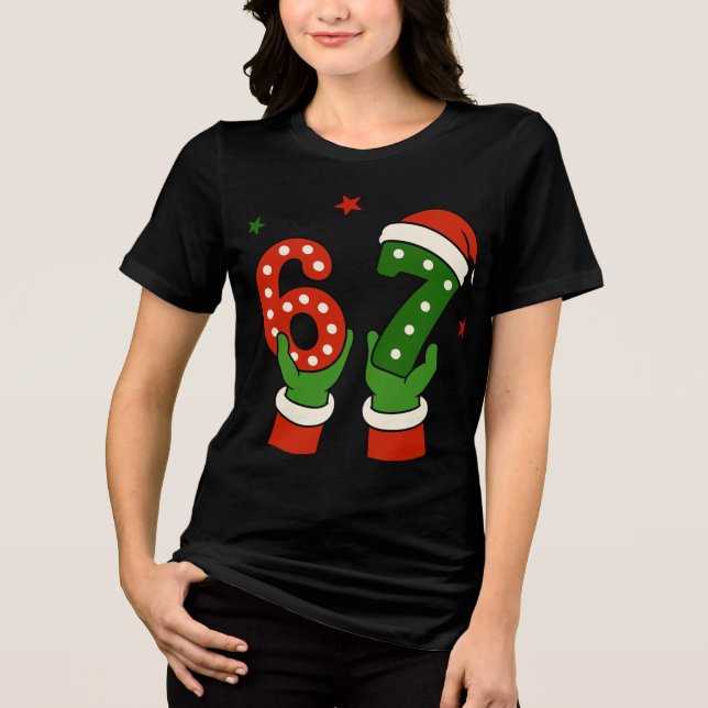 Trendy "Six Seven" Candy Cane Christmas Tri-Blend Shirt (Front)