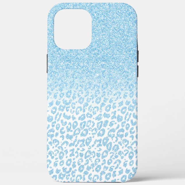 Trendy Sky-Blue Glitter Leopard Print Ombre Design Case-Mate iPhone Case (Back)