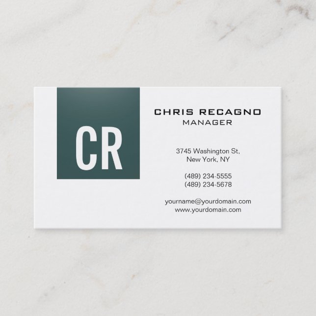 Trendy Slate Grey White Monogram Business Card (Front)