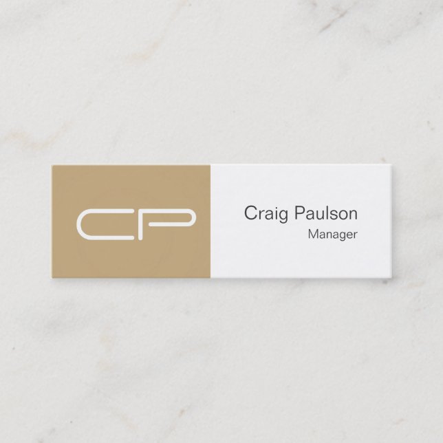 Trendy Slim Beige White Monogram Business Card (Front)