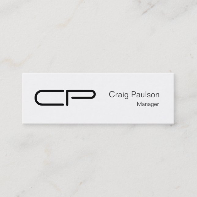 Trendy Slim Black White Monogram Business Card (Front)