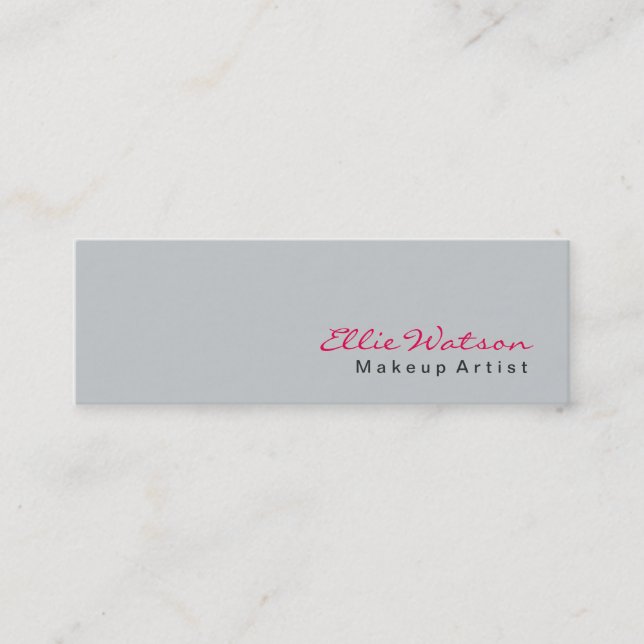 Trendy Slim Grey Pink Makeup Modern Professional Mini Business Card (Front)
