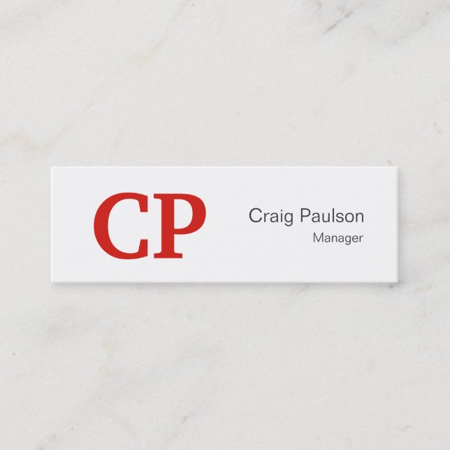 Trendy Slim Style Red White Monogram Business Card (Front)
