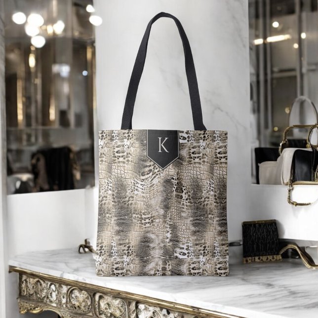 Trendy Snakeskin Animal Print with Your Monogram Tote Bag (Creator Uploaded)