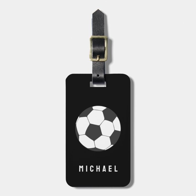 Trendy Soccer Ball Football Personalised Black     Luggage Tag (Front Vertical)