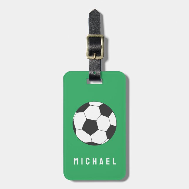 Trendy Soccer Ball Football Personalised Green Luggage Tag (Front Vertical)