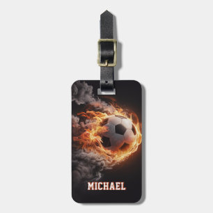 Trendy Soccer Ball on Fire Football Personalised Luggage Tag