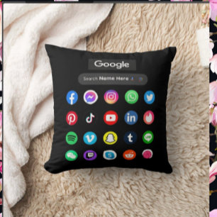 Trendy Social Media Icons Google Search Bar Black Cushion