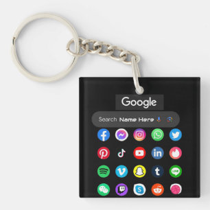 Trendy Social Media Icons Google Search Bar Black Key Ring