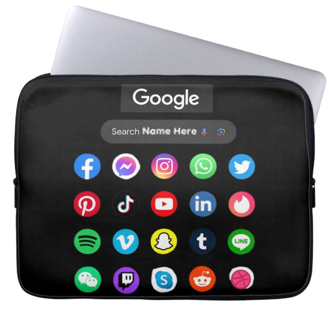 Trendy Social Media Icons Google Search Bar Black Laptop Sleeve (Front)