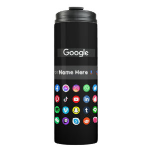 Trendy Social Media Icons Google Search Bar Black Thermal Tumbler