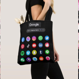 Trendy Social Media Icons Google Search Bar Black Tote Bag