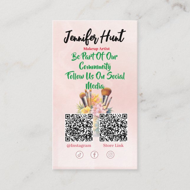 Trendy Social Media Style QR code   Business Card (Front)