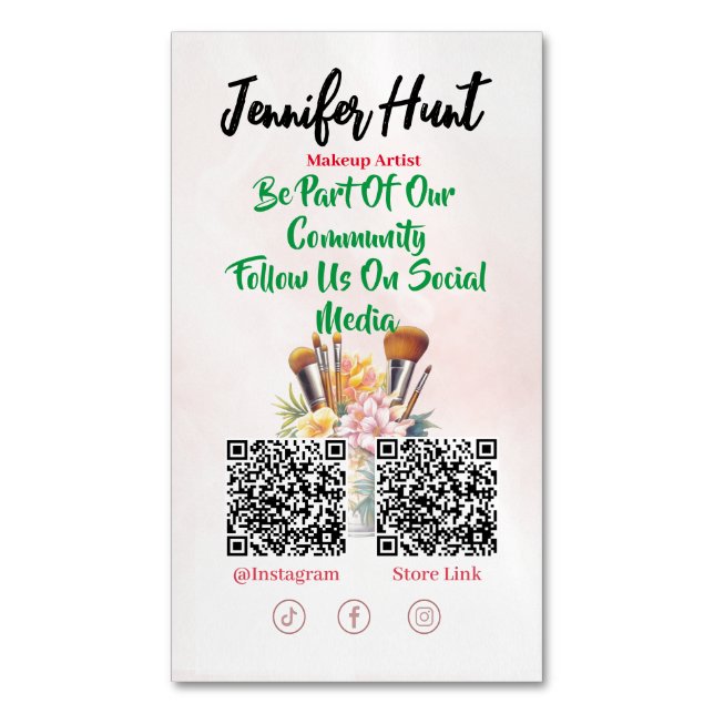 Trendy Social Media Style QR code   Magnetic Business Card (Front Vertical)