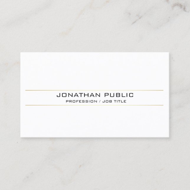 Trendy Sophisticated Gold White Minimal Plain Business Card (Front)