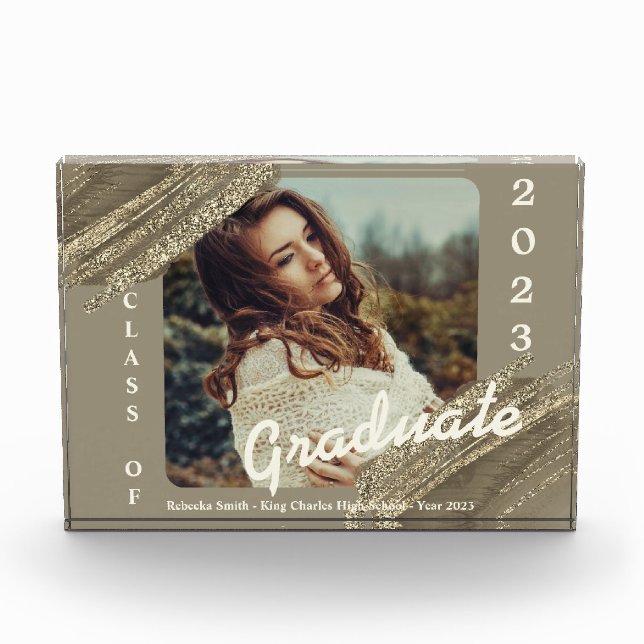 Trendy Spark Gold Graduation Photo Announcement  Block (Front)