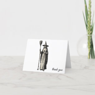 Trendy Spooky Halloween witch and broom  Thank You Card