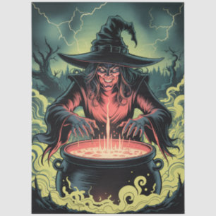 Trendy Spooky Halloween witch and Cauldron Tissue Paper