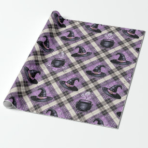 Trendy Spooky Halloween witch hat and Cauldron     Wrapping Paper
