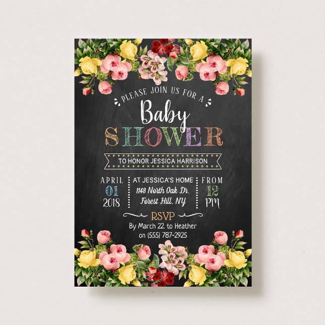 Trendy Spring Floral Typography Baby Shower Invitation (Creator Uploaded)