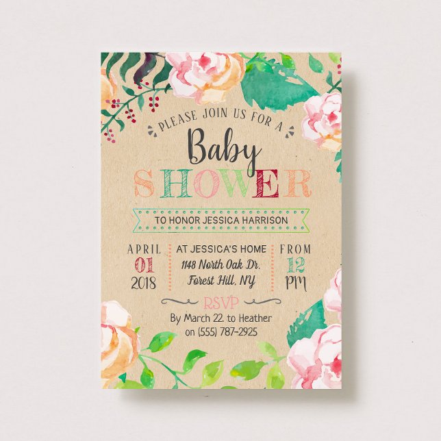 Trendy Spring Floral Typography Baby Shower Invitation (Creator Uploaded)