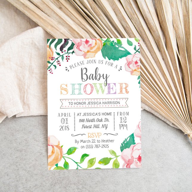 Trendy Spring Floral Typography Baby Shower Invitation (Creator Uploaded)