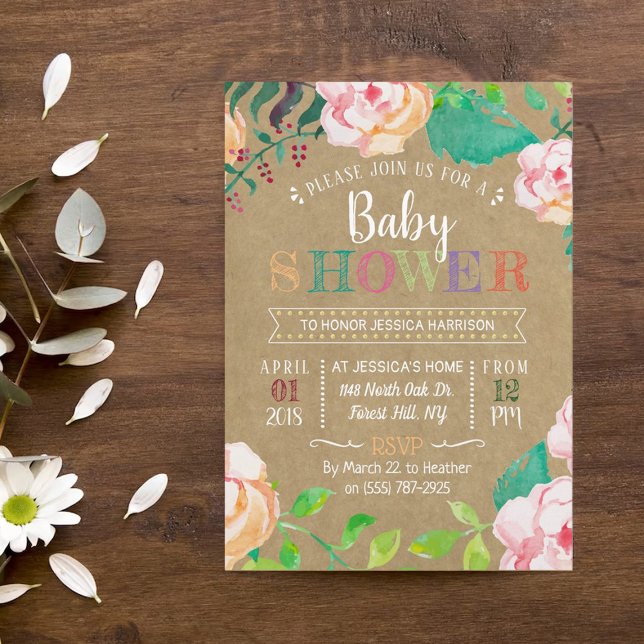 Trendy Spring Floral Typography Baby Shower Invitation (Creator Uploaded)