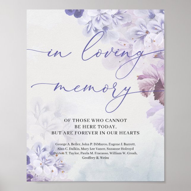 Trendy spring purple dusty blue In Loving Memory Poster (Front)