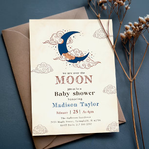 Trendy Stars Clouds Over the Moon Baby Shower Invitation