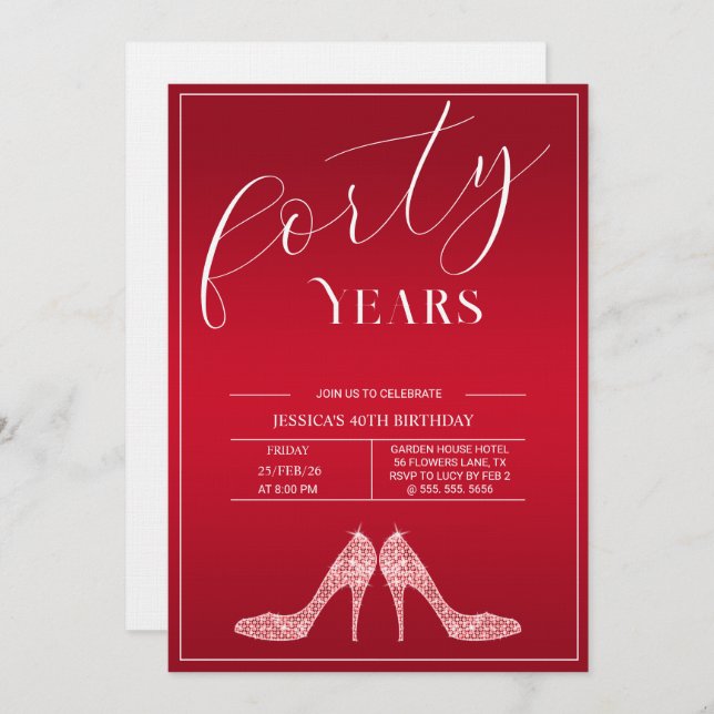 Trendy Stiletto's Modern Feminine 40th Birthday Invitation (Front/Back)