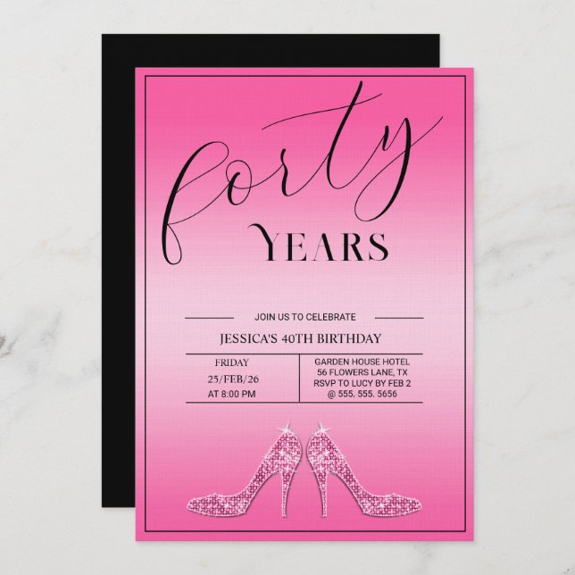 Trendy Stiletto's Modern Feminine 40th Birthday Invitation (Front/Back)