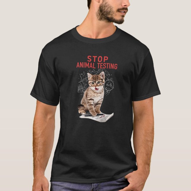 Trendy Stop Animal Testing Math Kitten Graphic   T-Shirt (Front)