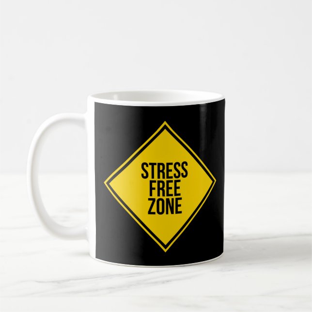 Trendy Stress Free Zone Quote Yellow Black Coffee Mug (Left)