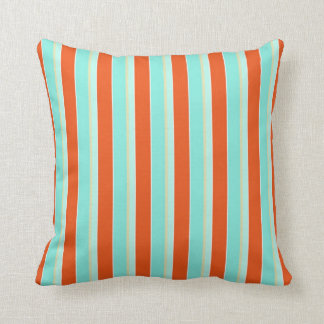 Trendy Stripe Aqua Blue and Tangerine Orange Cushion