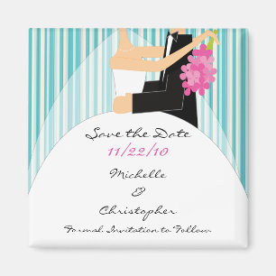 Trendy Stripe Bride & Groom Save The Date Magnet