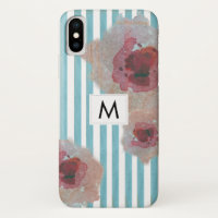 Trendy Striped Boho Chic Monogramed Floral
